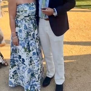 Reformation floral strapless gown